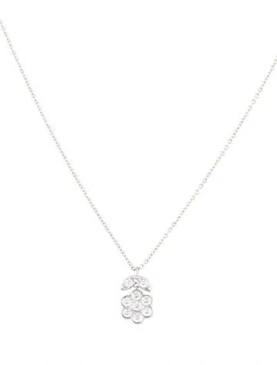 Pre-owned Tiffany & Co Platinum Diamond Flower Blossom Pendant Necklace, 16" In Multi