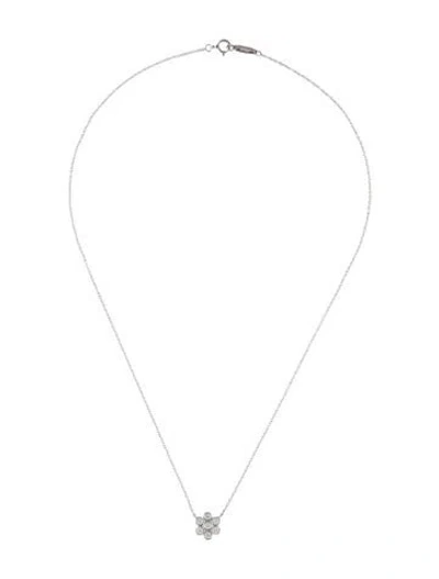 Pre-owned Tiffany & Co Platinum Diamond Flower Pendant Necklace, 16" In Multi