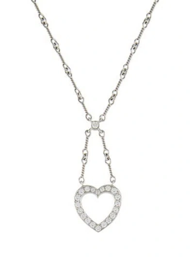 Pre-owned Tiffany & Co Platinum Diamond Heart Lariat Necklace, 16.5" In Multi
