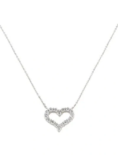 Pre-owned Tiffany & Co Platinum Diamond Heart Pendant Necklace, 16" In Multi