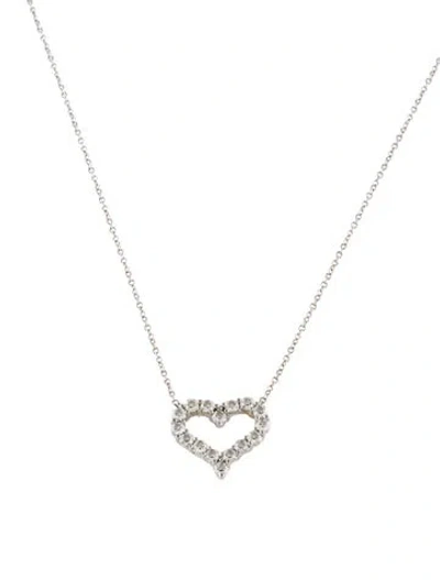 Pre-owned Tiffany & Co Platinum Diamond Heart Pendant Necklace, 17" In Multi