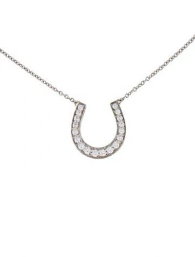 Pre-owned Tiffany & Co Platinum Diamond Horseshoe Pendant Necklace, 16.75" In Multi
