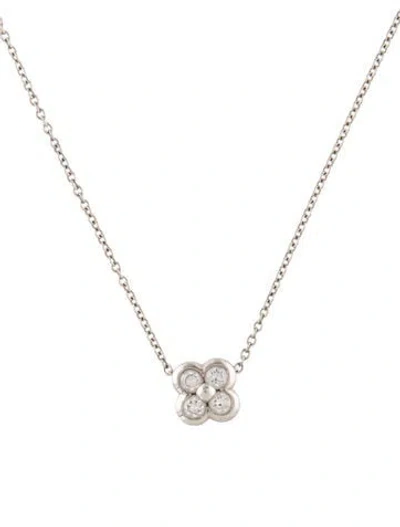 Pre-owned Tiffany & Co Platinum Diamond Lace Flower Pendant Necklace, 16" In Multi
