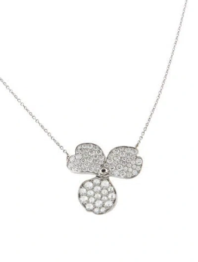 Pre-owned Tiffany & Co Platinum Diamond Large Paper Flowers Pendant Necklace, 16" In Multi