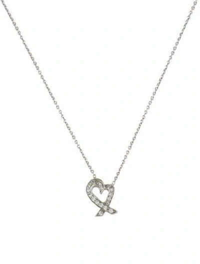 Pre-owned Tiffany & Co Platinum Diamond Loving Heart Pendant Necklace, 16.25" In Multi