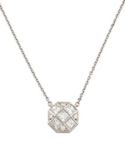 Pre-owned Tiffany & Co Platinum Diamond Mosaic Pendant Necklace, 16" In Multicolor