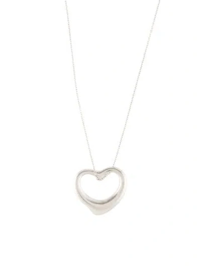 Pre-owned Tiffany & Co Platinum Diamond Open Heart Pendant Necklace, 16" In Multi