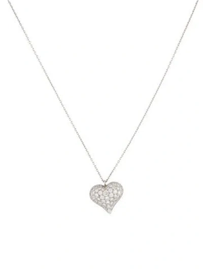 Pre-owned Tiffany & Co Platinum Diamond Puff Heart Pendant Necklace, 16" In Multi