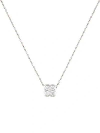 Pre-owned Tiffany & Co Platinum Diamond Round Flower Pendant Necklace, 16" In Multi