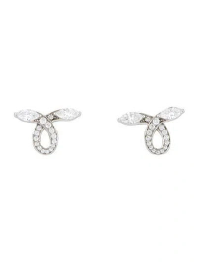 Pre-owned Tiffany & Co Platinum Diamond Victoria Bow Stud Earrings In Multi