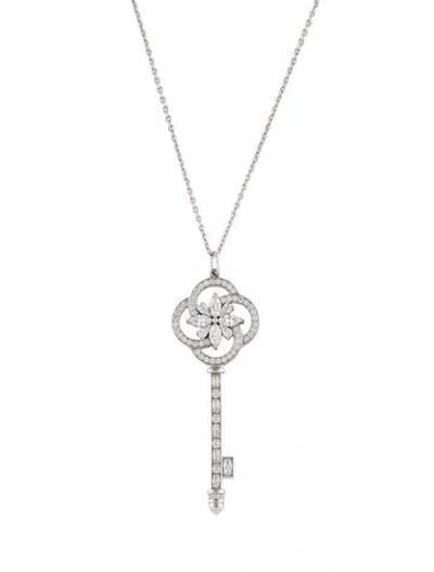 Pre-owned Tiffany & Co Platinum Diamond Victoria Cluster Key Pendant Necklace, 24" In Multi
