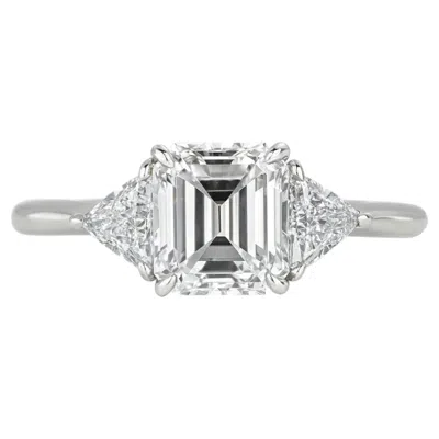 Pre-owned Tiffany & Co . Platinum Emerald Cut And Trillion Diamond Engagement Ring In Green