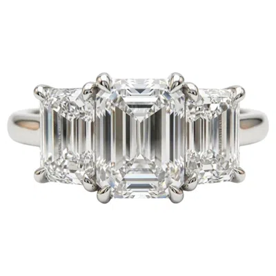 Pre-owned Tiffany & Co . Platinum Emerald Cut Three Diamond Engagement Ring 2.94 Carats In Green