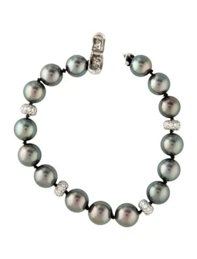 Pre-owned Tiffany & Co Platinum Pearl & Diamond Convertible Necklace & Bracelet Set, 6.5" In Multicolor