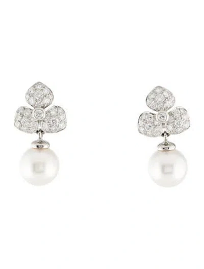 Pre-owned Tiffany & Co Platinum Pearl & Diamond Petal Drop Earrings In Multi