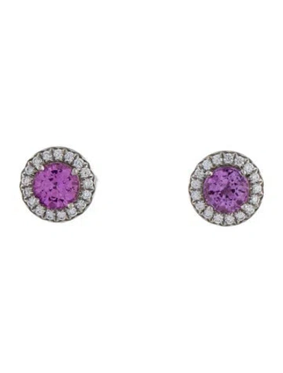 Pre-owned Tiffany & Co Platinum Pink Sapphire & Diamond Soleste Stud Earrings In Multi