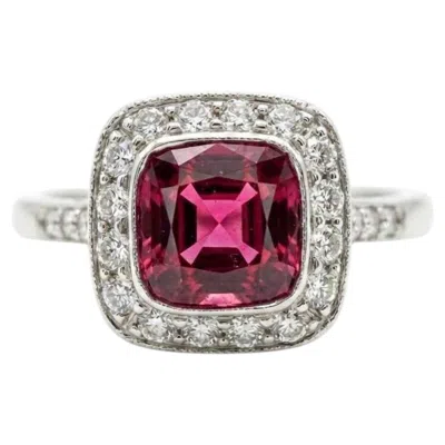Pre-owned Tiffany & Co Tiffany And Co Platinum Pink Tourmaline Diamond Cushion Cocktail Ring