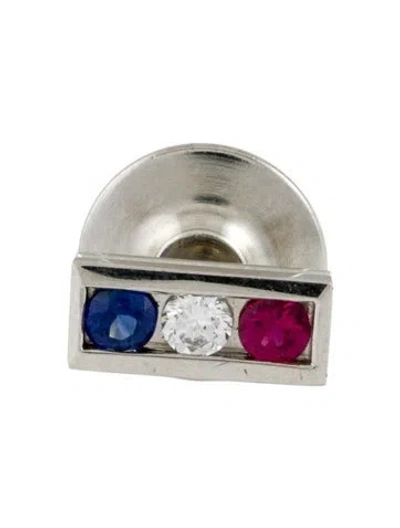 Pre-owned Tiffany & Co Platinum Ruby, Sapphire & Diamond Tie Pin In Multi
