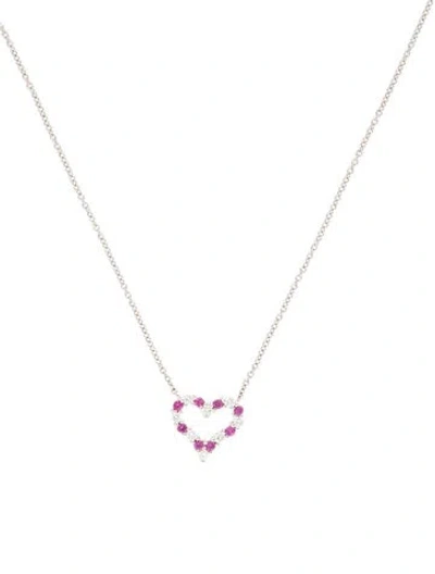 Pre-owned Tiffany & Co Platinum Sapphire & Diamond Heart Pendant Necklace, 16" In Multi