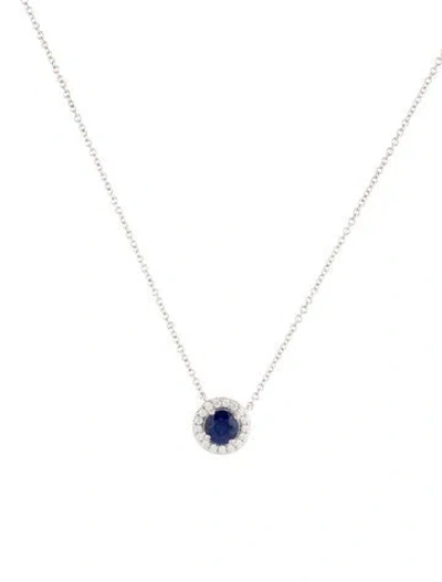 Pre-owned Tiffany & Co Platinum Sapphire & Diamond Pendant Necklace, 16" In Multi