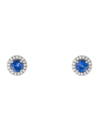 Pre-owned Tiffany & Co Platinum Sapphire & Diamond Stud Earrings In Multi