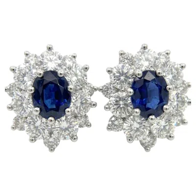 Pre-owned Tiffany & Co Platinum Sapphire Diamond Cluster Earrings 5.58 Carats Total In Blue