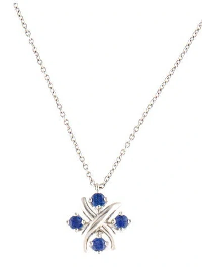 Pre-owned Tiffany & Co Platinum Sapphire Sixteen Stone Pendant Necklace, 16" In Multi