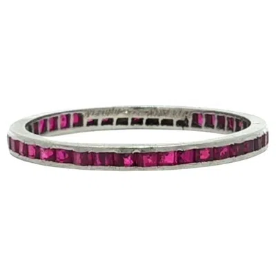 Pre-owned Tiffany & Co . Platinum Square Step Cut Channel Set Ruby Eternity Band Ring In Multi