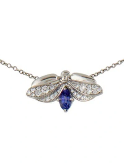 Pre-owned Tiffany & Co Platinum Tanzanite & Diamond Firefly Pendant Necklace, 16" In Multi