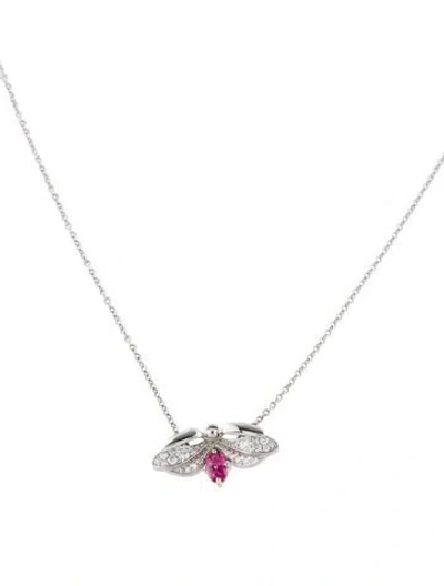 Pre-owned Tiffany & Co Platinum Tourmaline & Diamond Firefly Pendant Necklace, 16" In Multi