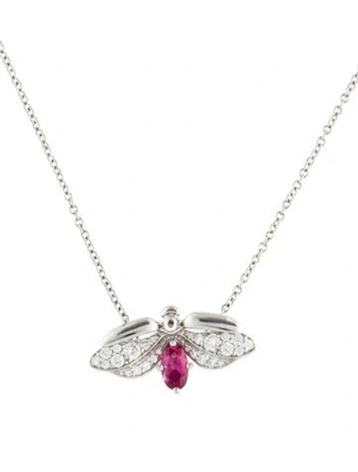 Pre-owned Tiffany & Co Platinum Tourmaline & Diamond Firefly Pendant Necklace, 16" In Multi