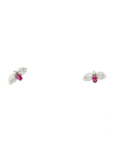 Pre-owned Tiffany & Co Platinum Tourmaline & Diamond Firefly Stud Earrings In Multi