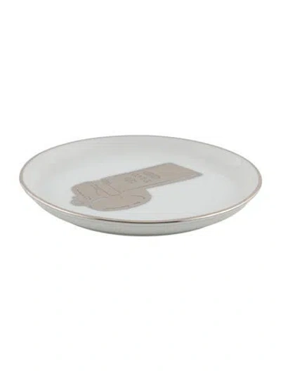 Pre-owned Tiffany & Co Porcelain Trinket Plate With Silver Rim And Whistle Motifs On Front In Multi