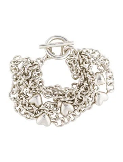 Pre-owned Tiffany & Co Puffed Heart Multistrand Toggle Bracelet, 6"