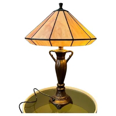 Pre-owned Tiffany & Co Purple Tiffany Art Deco Stained Glass Table Lamp, 1970s