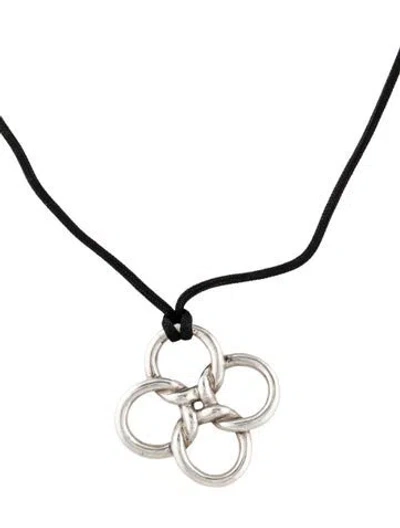 Pre-owned Tiffany & Co Quadrifoglio Cord Pendant Necklace, 15" In Black