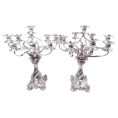Pre-owned Tiffany & Co Rare Market-fresh Pair Of Tiffany Chrysanthemum 9-light Candelabra In Silver