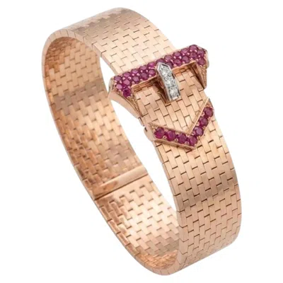 Pre-owned Tiffany & Co . Retro 14k Gold Ruby Diamond Buckle Bracelet In Multiple