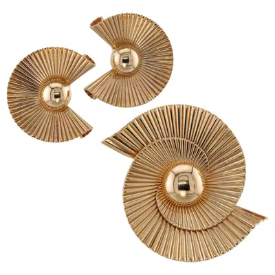 Pre-owned Tiffany & Co . Retro 18k Yellow Gold Flared Swirl Earrings & Brooch Set