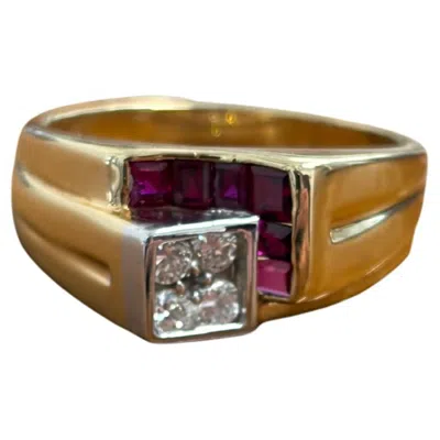Pre-owned Tiffany & Co . Retro 1940s 14k Yellow Gold, Ruby & Diamond Tank Cocktail Ring