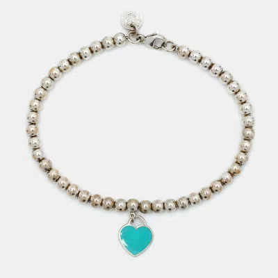 Pre-owned Tiffany & Co Return To Tiffany Heart Tag Enamel Sterling Silver Bead Bracelet In Blue