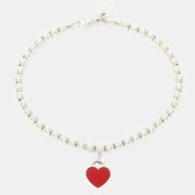 Pre-owned Tiffany & Co Return To Tiffany Heart Tag Enamel Sterling Silver Beads Bracelet In Red