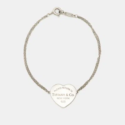 Pre-owned Tiffany & Co Return To Tiffany Heart Tag Silver 925 Double Chain Bracelet