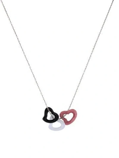 Pre-owned Tiffany & Co Rhodonite, Blue Lace Agate & Nephrite Open Heart Pendant Necklace, 17" In Multi