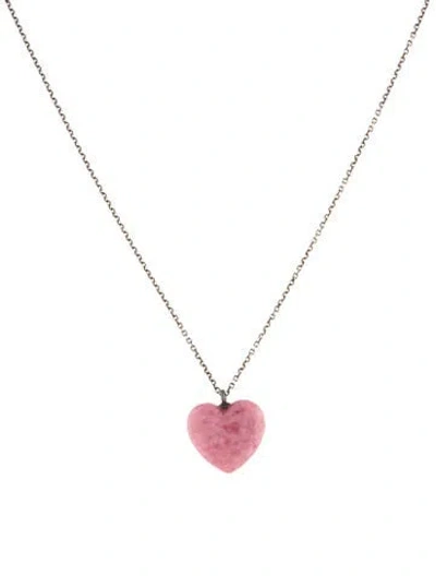 Pre-owned Tiffany & Co Rhodonite Heart Pendant Necklace, 16" In Pink