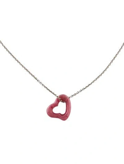 Pre-owned Tiffany & Co . Rhodonite Open Heart Pendant Necklace, 15.75" In Multi