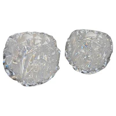 Pre-owned Tiffany & Co . Rock Cut Crystal Votive Candle Holder Set Of 2 In Gray