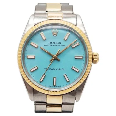 Pre-owned Tiffany & Co Rolex Oyster Perpetual 34mm  Dial 18k Gold Steel Vintage Watch In Multiple