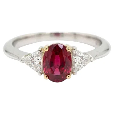 Pre-owned Tiffany & Co . Ruby And Diamond Platinum Three-stone Ring In Multiple