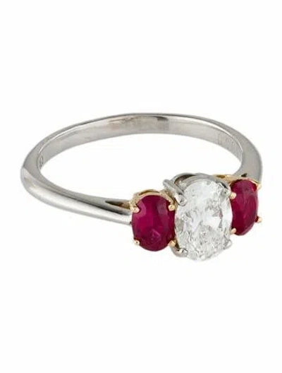 Pre-owned Tiffany & Co Ruby & Diamond Three-stone Cocktail Ring In Multi